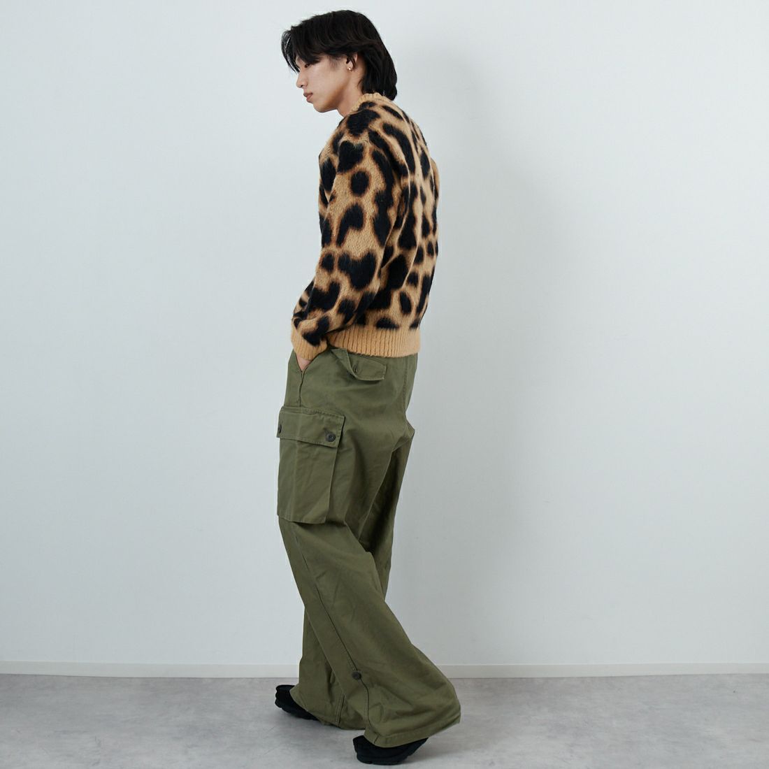 33Degrees [サーティスリーディグリーズ] バルキージャカードクルーネックニット [TDS-254-032] BRNﾚｵﾊﾟｰﾄﾞ &&モデル身長：179cm 着用サイズ：M&&