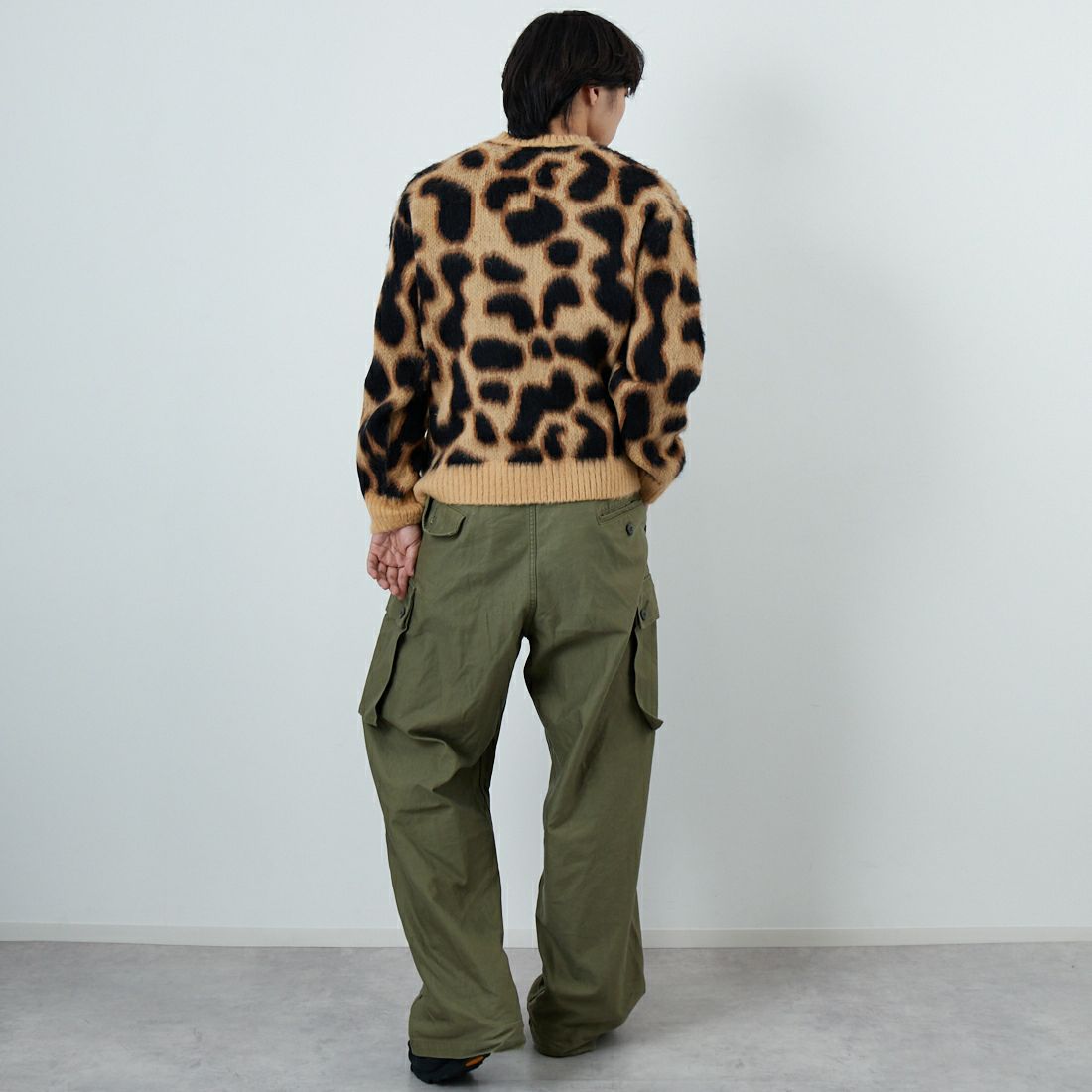 33Degrees [サーティスリーディグリーズ] バルキージャカードクルーネックニット [TDS-254-032] BRNﾚｵﾊﾟｰﾄﾞ &&モデル身長：179cm 着用サイズ：M&&