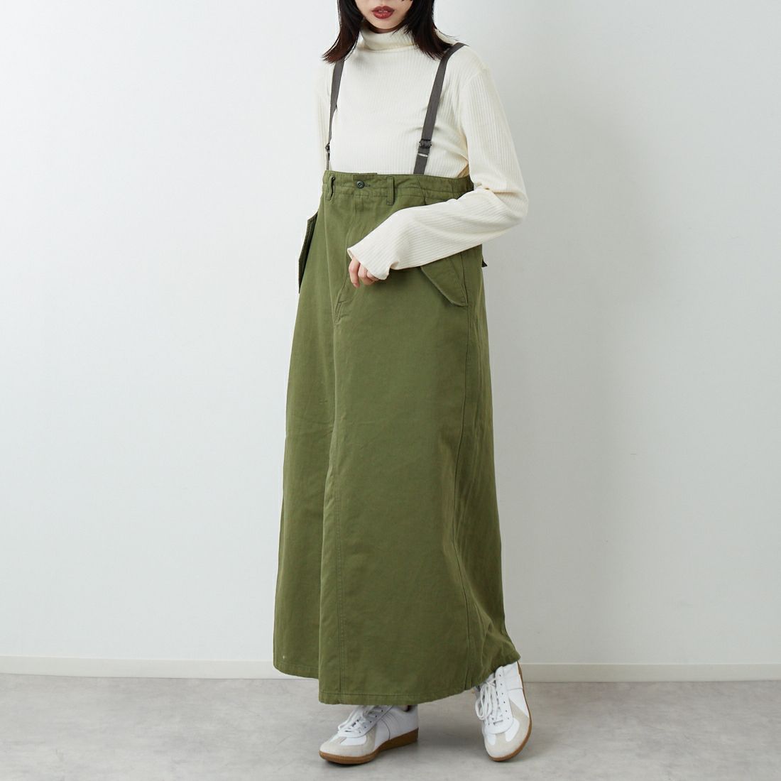 ANTGAUGE [アントゲージ] ミリタリーサロペットスカート [GE531] 7 ｵﾘｰﾌﾞ &&モデル身長：162cm 着用サイズ：M&&