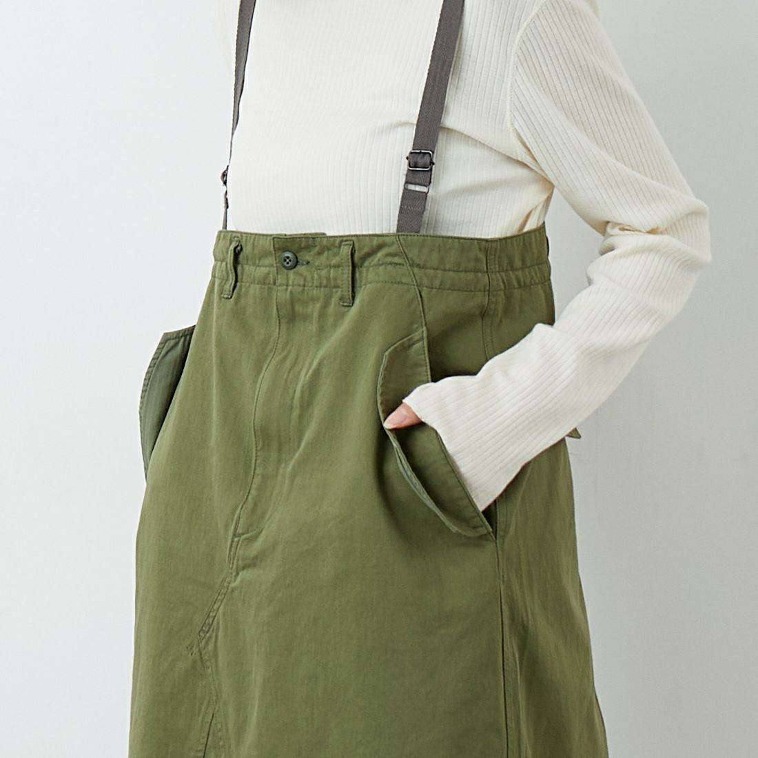 ANTGAUGE [アントゲージ] ミリタリーサロペットスカート [GE531] 7 ｵﾘｰﾌﾞ &&モデル身長：162cm 着用サイズ：M&&