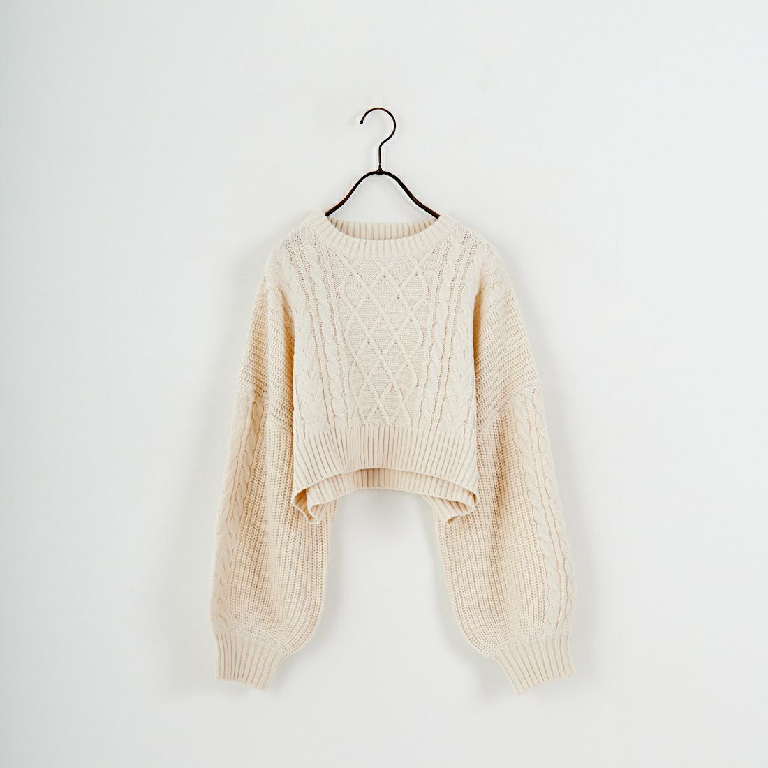 Jf Ready Made [ジェイエフレディメイド] ケーブル編みショート丈クルーネックニット [124803]BEIGE