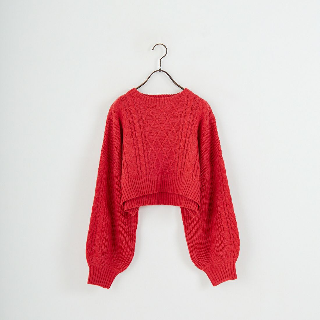 Jf Ready Made [ジェイエフレディメイド] ケーブル編みショート丈クルーネックニット [124803]RED