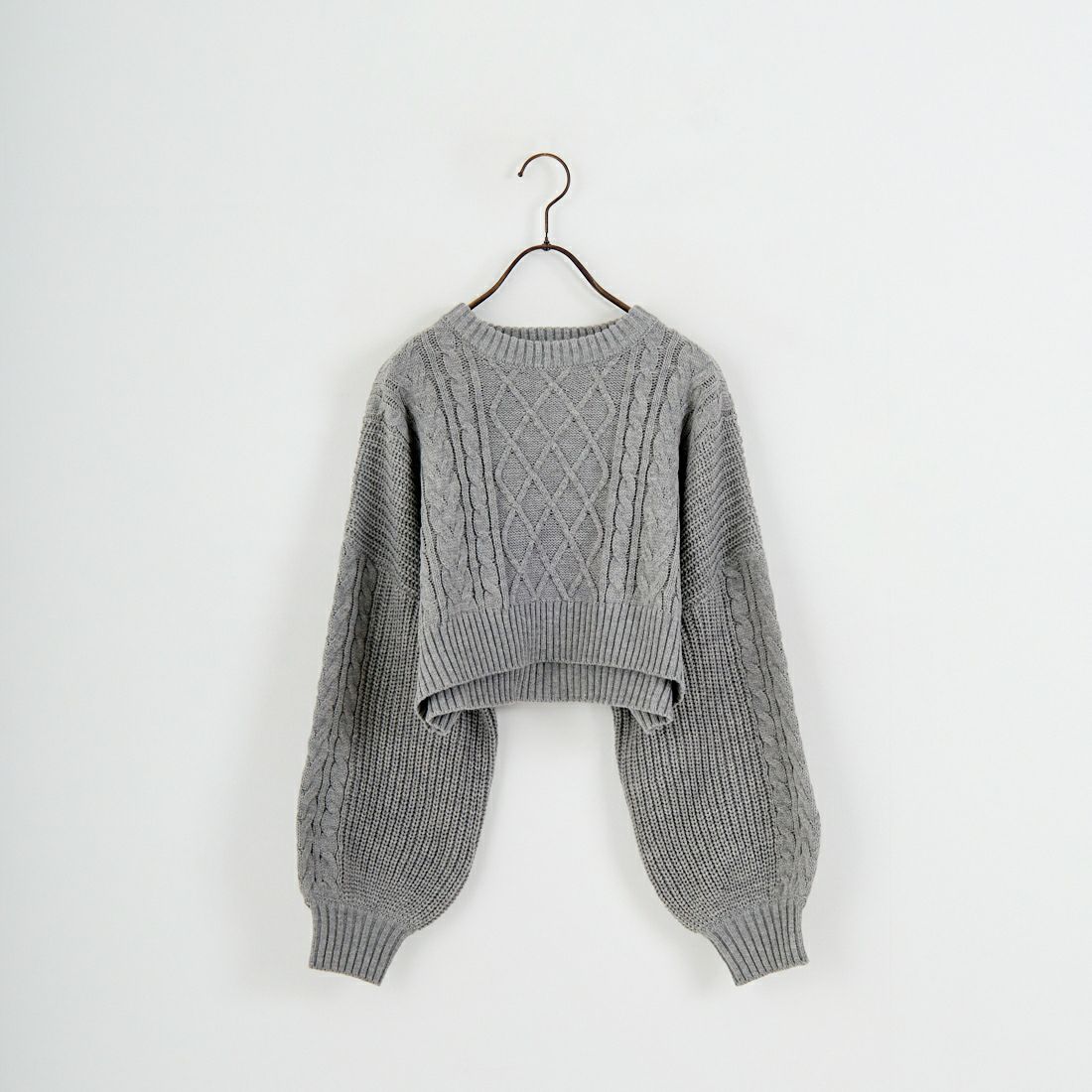Jf Ready Made [ジェイエフレディメイド] ケーブル編みショート丈クルーネックニット [124803]GRAY