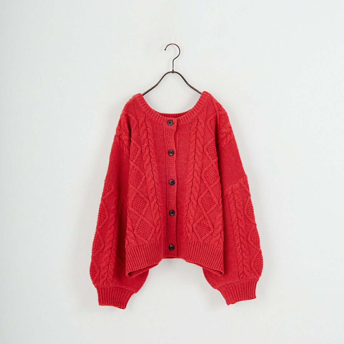 Jf Ready Made [ジェイエフレディメイド] 2WAYケーブル編みショート丈クルーネックカーディガン [123805] RED