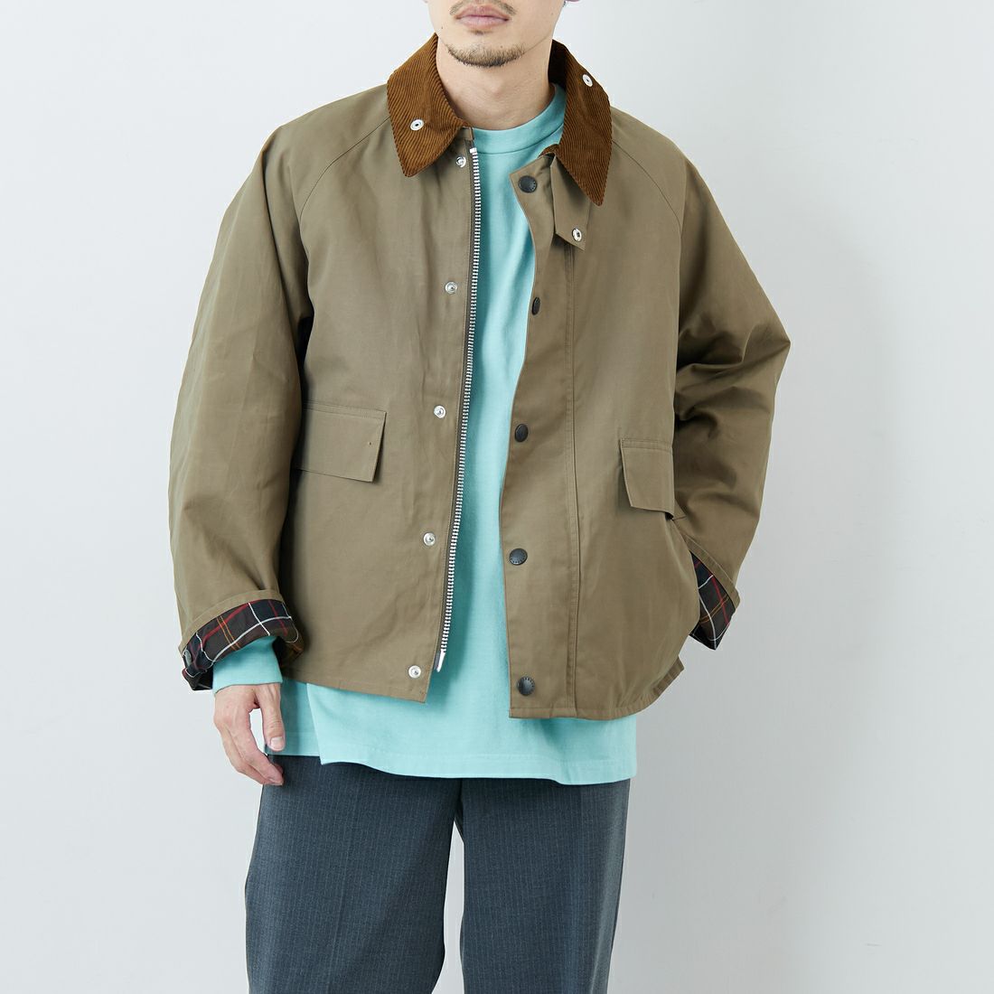 Barbour [バブアー] 別注 BORROWDALE ボロウデイルジャケット [261MCAS237-JF] KHAKI &&モデル身長：168cm 着用サイズ：38&&