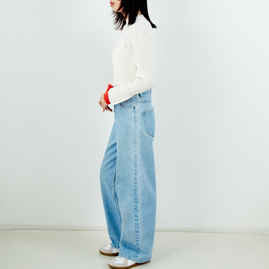 Jf Ready Made [ジェイエフレディメイド] 配色リブニット [929-14110] 02A ｱｲﾎﾞﾘｰ &&モデル身長：162cm 着用サイズ：F&&