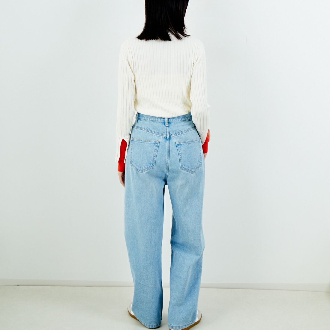 Jf Ready Made [ジェイエフレディメイド] 配色リブニット [929-14110] 02A ｱｲﾎﾞﾘｰ &&モデル身長：162cm 着用サイズ：F&&