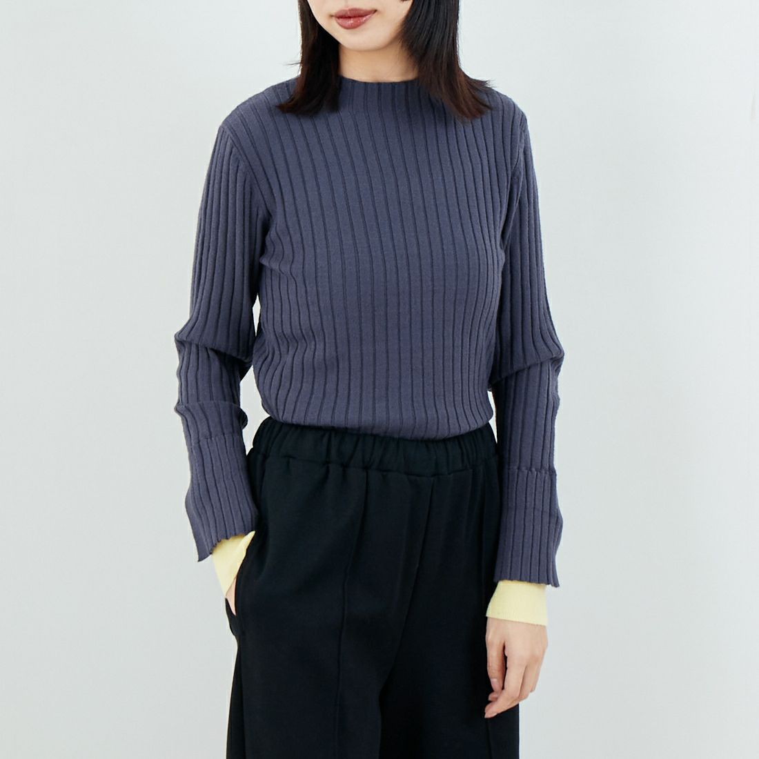 Jf Ready Made [ジェイエフレディメイド] 配色リブニット [929-14110] 08A ﾁｬｺｰﾙ &&モデル身長：162cm 着用サイズ：F&&