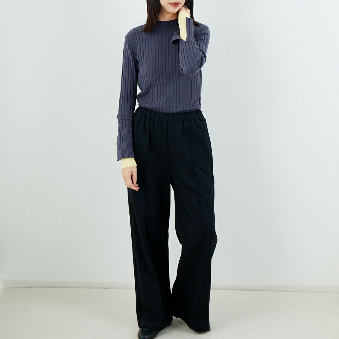 Jf Ready Made [ジェイエフレディメイド] 配色リブニット [929-14110] 08A ﾁｬｺｰﾙ &&モデル身長：162cm 着用サイズ：F&&