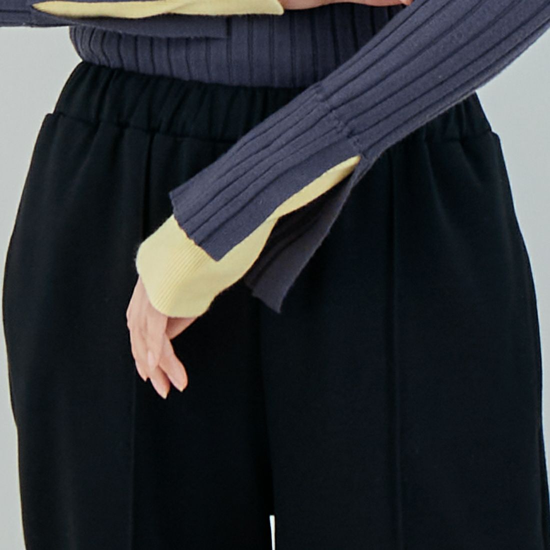 Jf Ready Made [ジェイエフレディメイド] 配色リブニット [929-14110] 08A ﾁｬｺｰﾙ &&モデル身長：162cm 着用サイズ：F&&