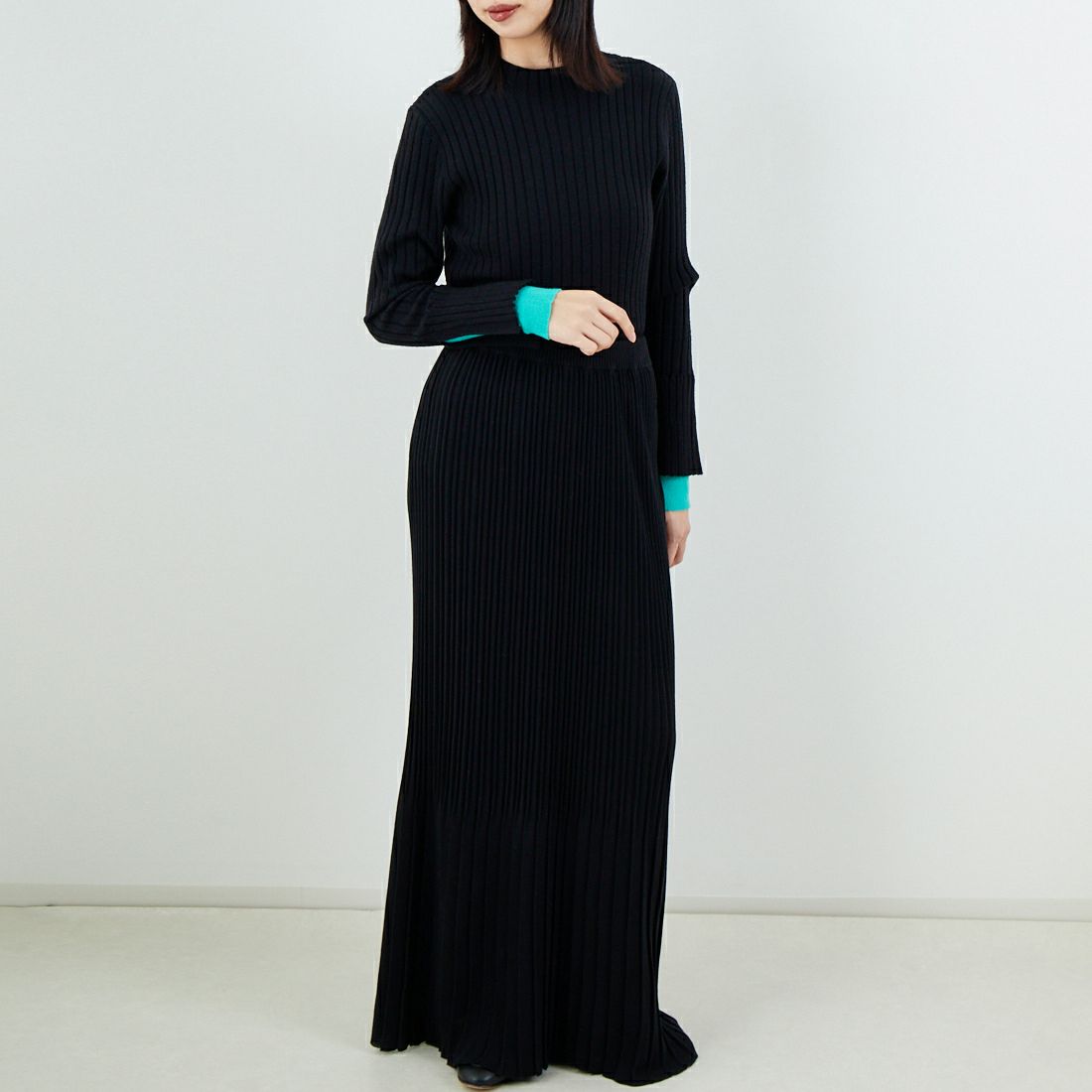 Jf Ready Made [ジェイエフレディメイド] 配色リブニット [929-14110] 09A ﾌﾞﾗｯｸ &&モデル身長：162cm 着用サイズ：F&&