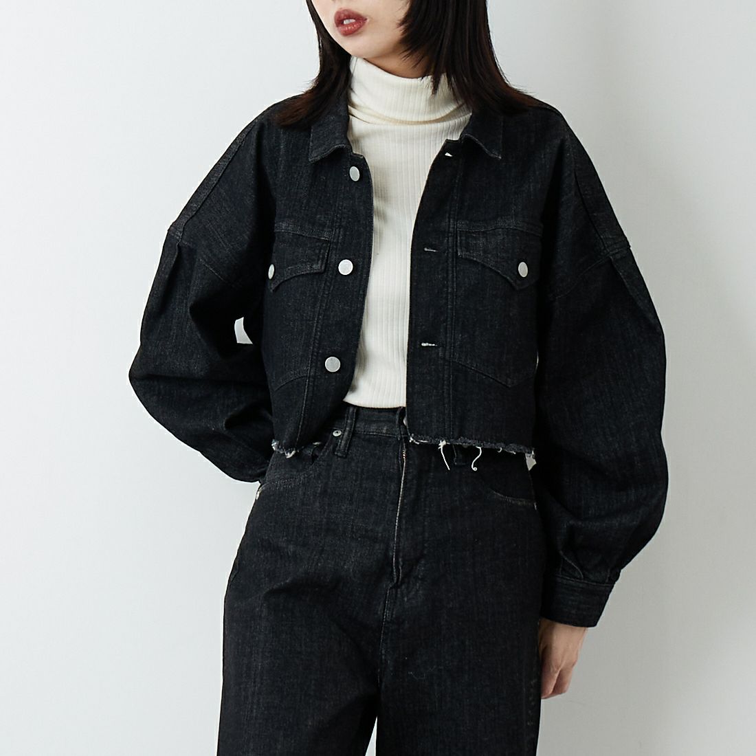 epa × BIG JOHN [エパ × ビッグジョン] バルーンスリーブショートジャケット [MXEP07L] BK02 &&モデル身長：162cm 着用サイズ：F&&