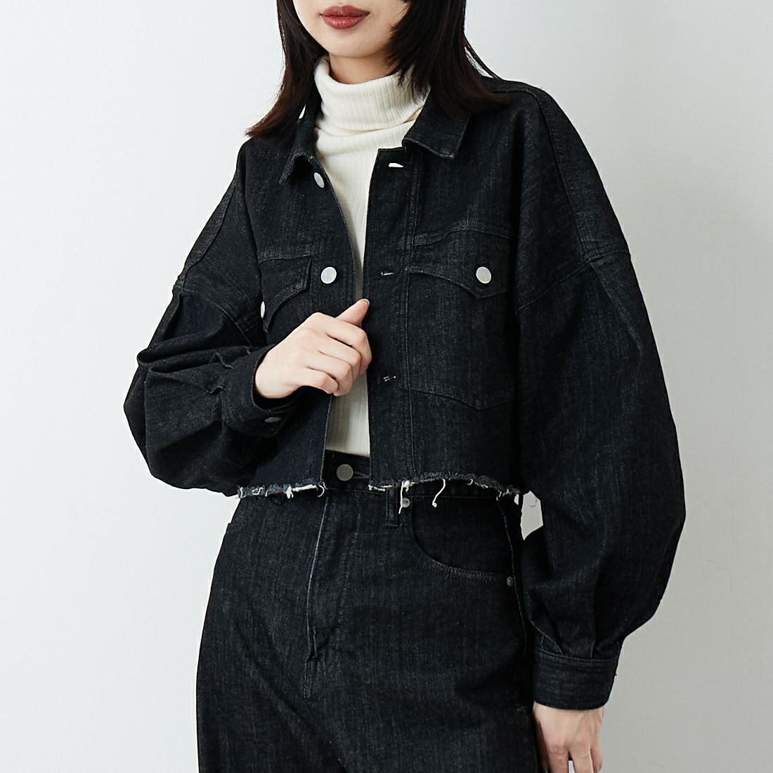 epa × BIG JOHN [エパ × ビッグジョン] バルーンスリーブショートジャケット [MXEP07L] BK02 &&モデル身長：162cm 着用サイズ：F&&