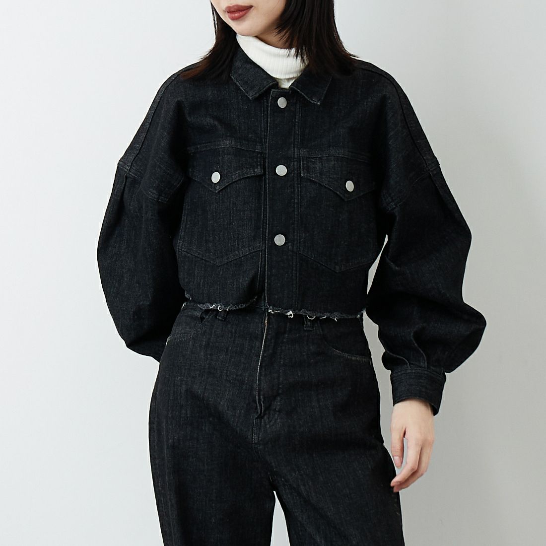 epa × BIG JOHN [エパ × ビッグジョン] バルーンスリーブショートジャケット [MXEP07L] BK02 &&モデル身長：162cm 着用サイズ：F&&