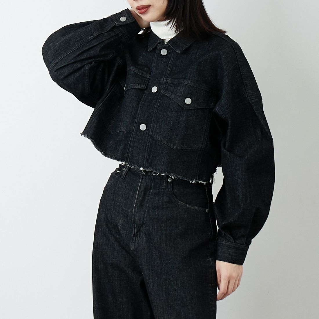 epa × BIG JOHN [エパ × ビッグジョン] バルーンスリーブショートジャケット [MXEP07L] BK02 &&モデル身長：162cm 着用サイズ：F&&