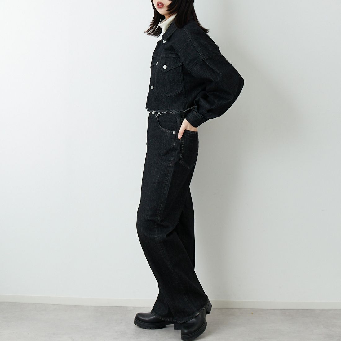 epa × BIG JOHN [エパ × ビッグジョン] バルーンスリーブショートジャケット [MXEP07L] BK02 &&モデル身長：162cm 着用サイズ：F&&