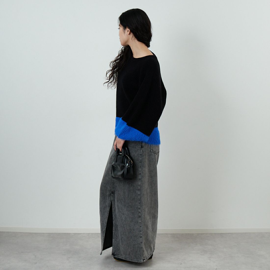 Jf Ready Made [ジェイエフレディメイド] 配色ポイントシャギーニット [986-14185] 09 ﾌﾞﾗｯｸ &&モデル身長：162cm 着用サイズ：F&&