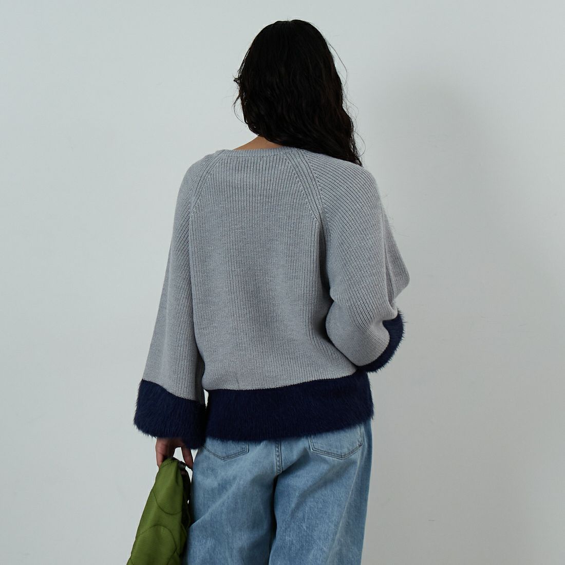 Jf Ready Made [ジェイエフレディメイド] 配色ポイントシャギーニット [986-14185] 05 ﾓｸｸﾞﾚｰ &&モデル身長：162cm 着用サイズ：F&&