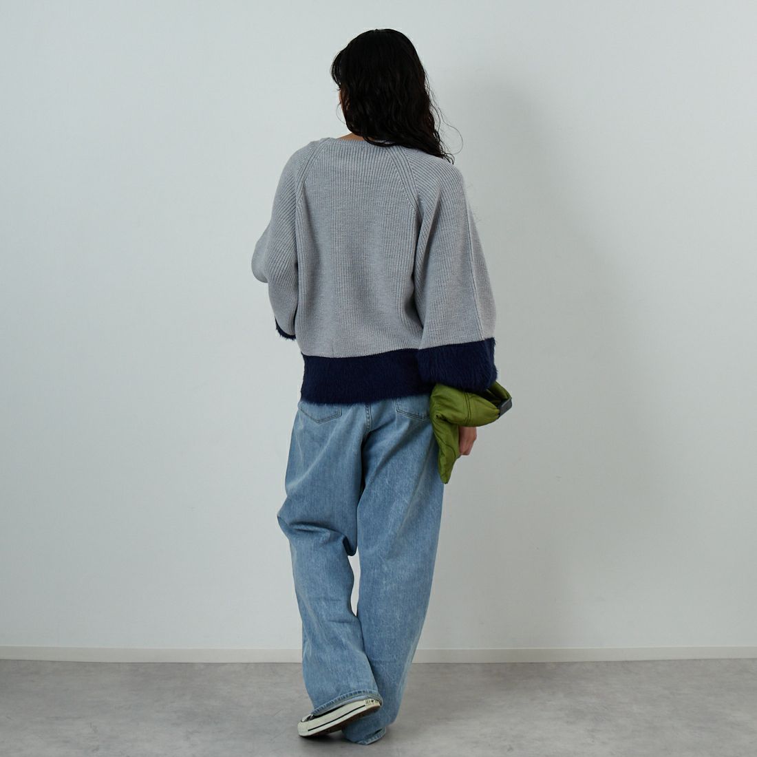 Jf Ready Made [ジェイエフレディメイド] 配色ポイントシャギーニット [986-14185] 05 ﾓｸｸﾞﾚｰ &&モデル身長：162cm 着用サイズ：F&&