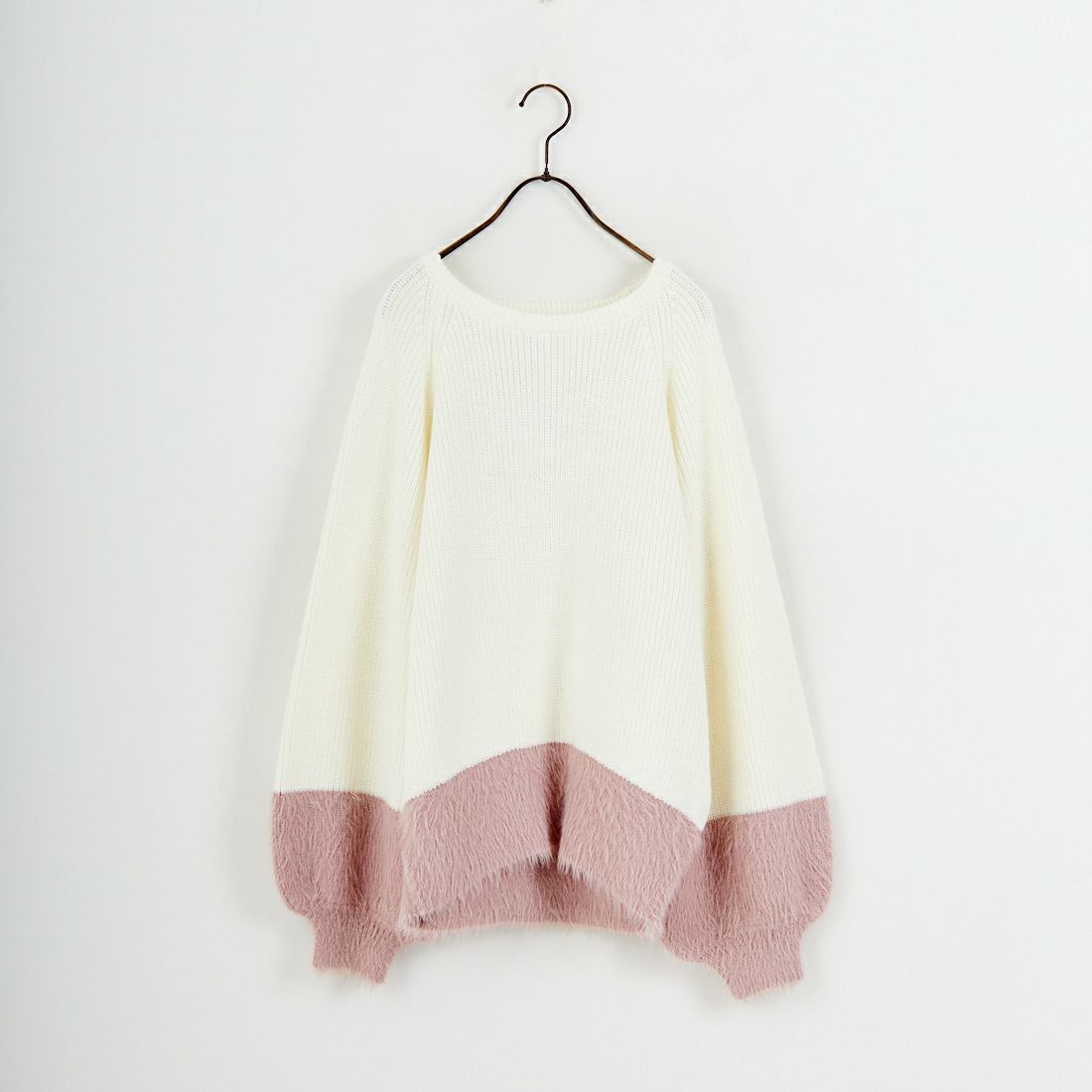 Jf Ready Made [ジェイエフレディメイド] 配色ポイントシャギーニット [986-14185] 02 ｱｲﾎﾞﾘｰ