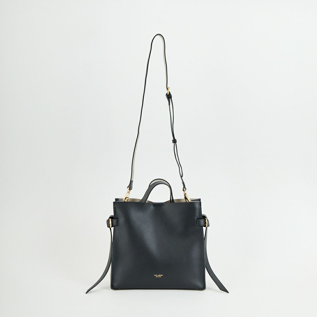 VIOLAd'ORO [ヴィオラドーロ] TRERO サイドベルトレザートートバッグ [V-1619] BLACK/GRAY