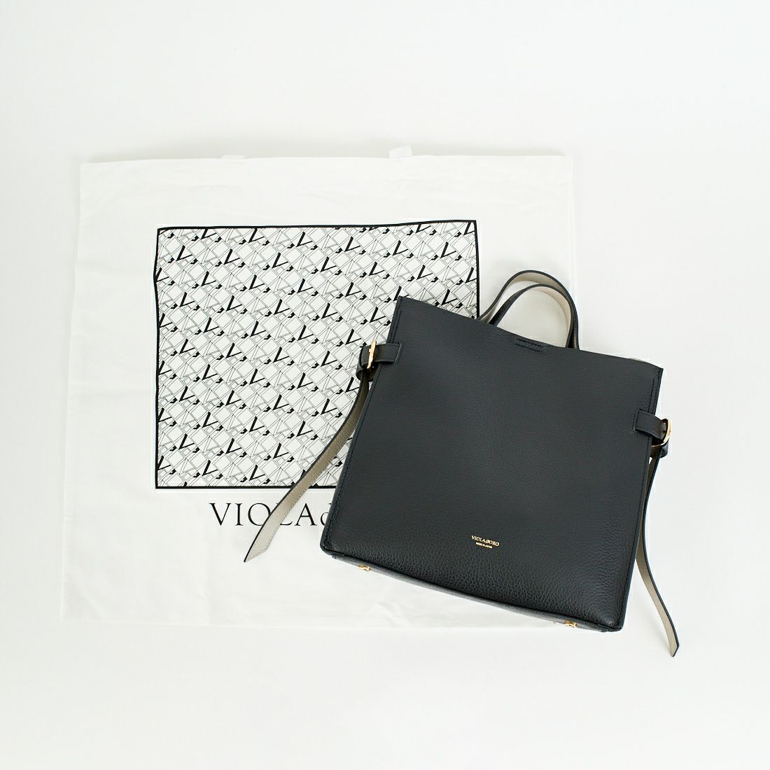 VIOLAd'ORO [ヴィオラドーロ] TRERO サイドベルトレザートートバッグ [V-1619] BLACK/GRAY