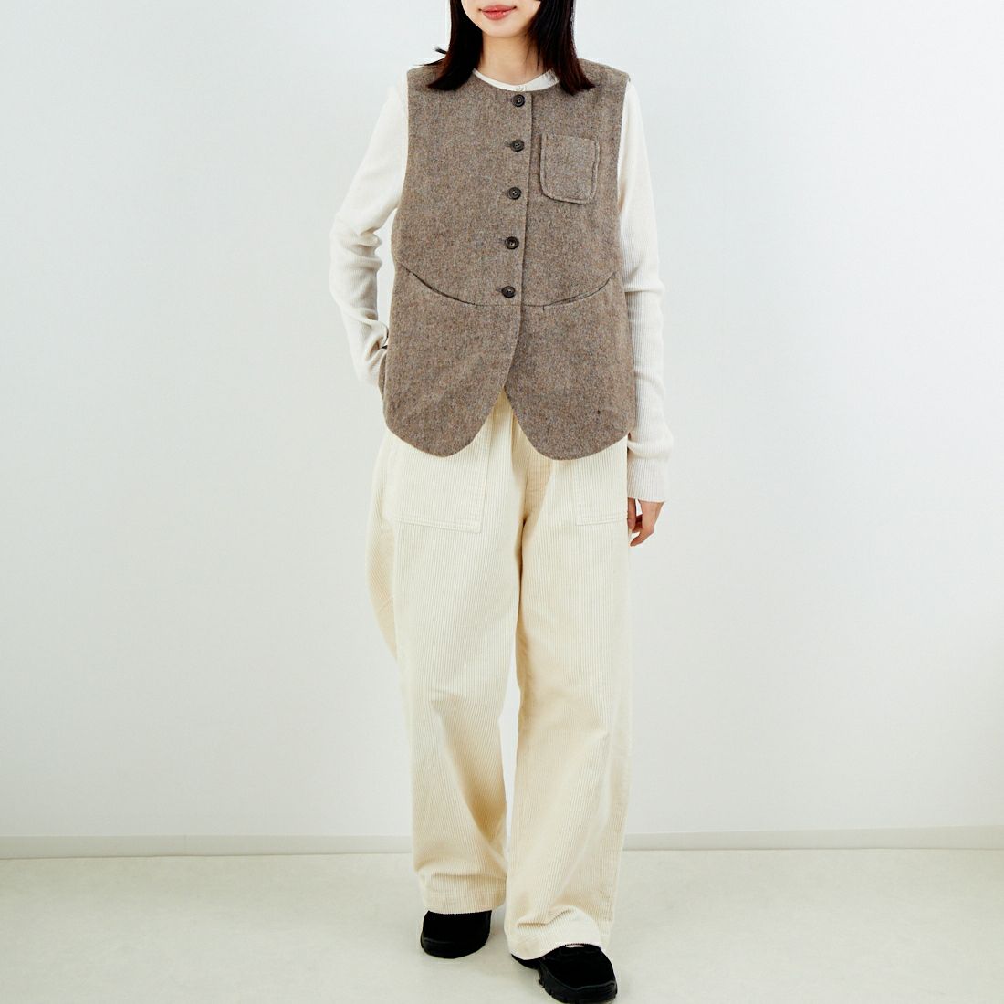 tumugu: [ツムグ] エコウールモッサベスト [TB25419] 17 MOCHA &&モデル身長：162cm 着用サイズ：F&&