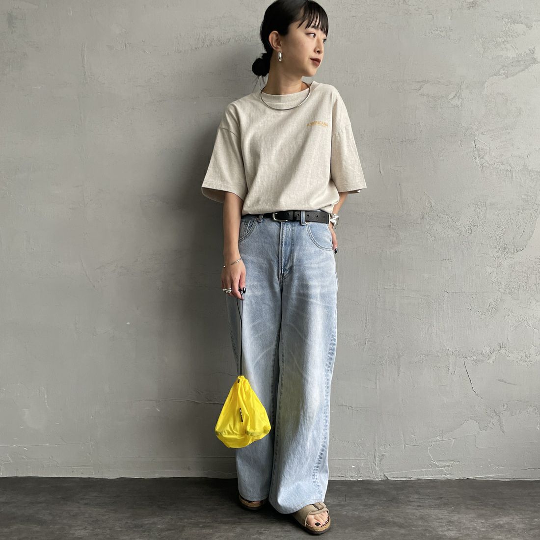 Americana × JEANS FACTORY [アメリカーナ × ジーンズファクトリー] 別注 AMRCN バックプリントTシャツ [BRF-808A-2-JF] ｵｰﾄﾐｰﾙ &&モデル身長：150cm 着用サイズ：ONE SIZE&&