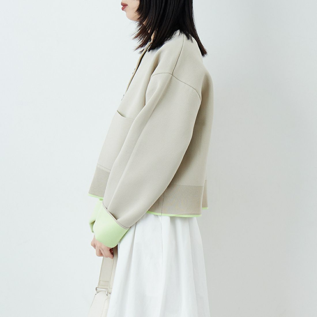 Maison de L'allure [メゾン ドゥ ラリュール] バイカラースポンディッシュニットカーディガン [M25141010] 22 GRG/MNT &&モデル身長：162cm 着用サイズ：F&&