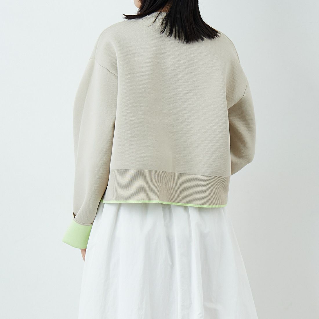 Maison de L'allure [メゾン ドゥ ラリュール] バイカラースポンディッシュニットカーディガン [M25141010] 22 GRG/MNT &&モデル身長：162cm 着用サイズ：F&&