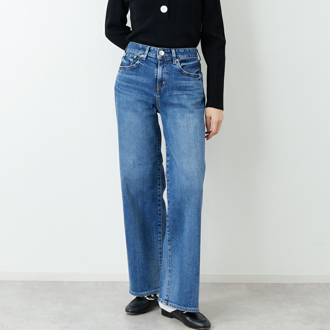 RED CARD TOKYO [レッドカード トーキョー] 35th Anniversary ワイドデニムパンツ [26W10101SMD] A-STN DARK &&モデル身長：162cm 着用サイズ：23&&