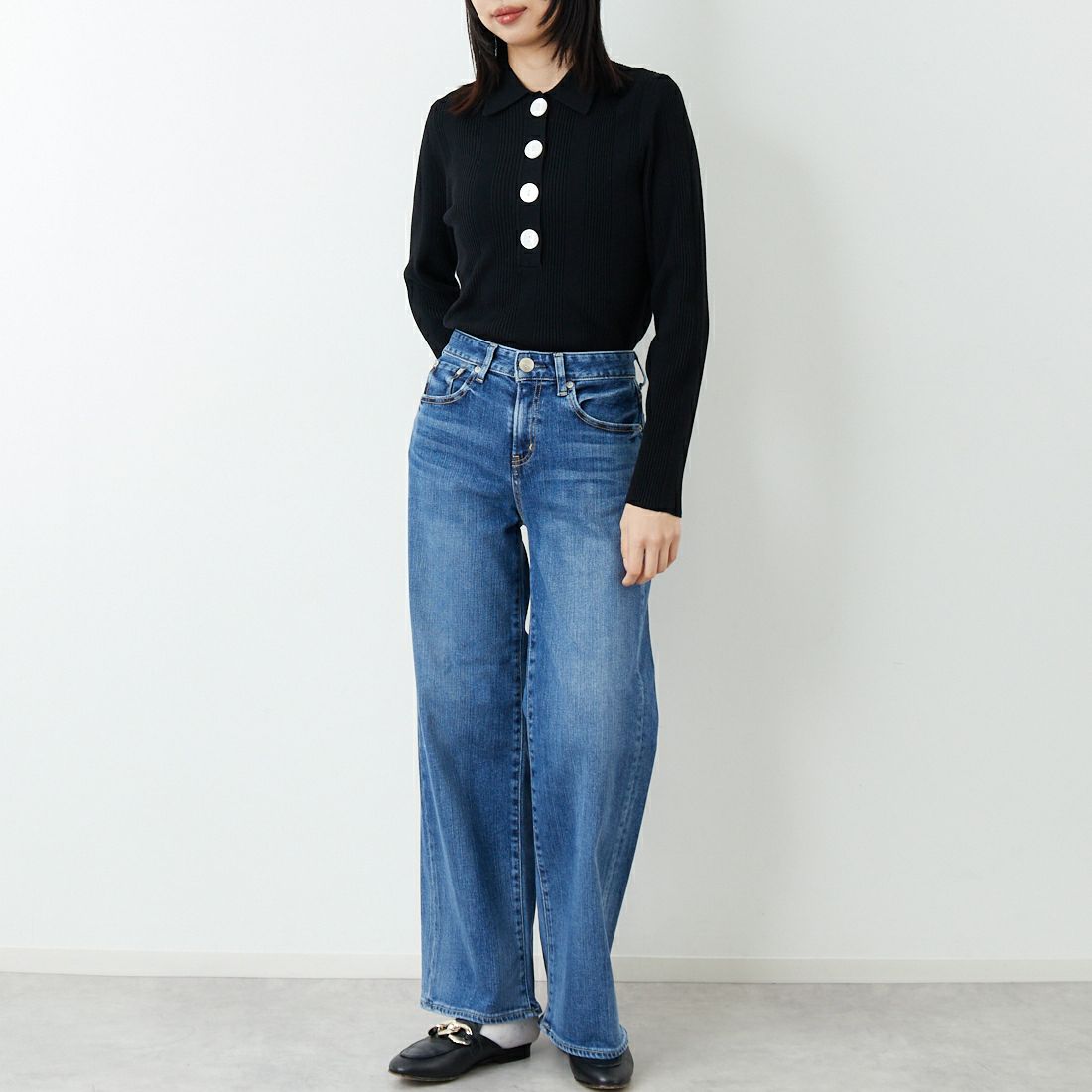 RED CARD TOKYO [レッドカード トーキョー] 35th Anniversary ワイドデニムパンツ [26W10101SMD] A-STN DARK &&モデル身長：162cm 着用サイズ：23&&