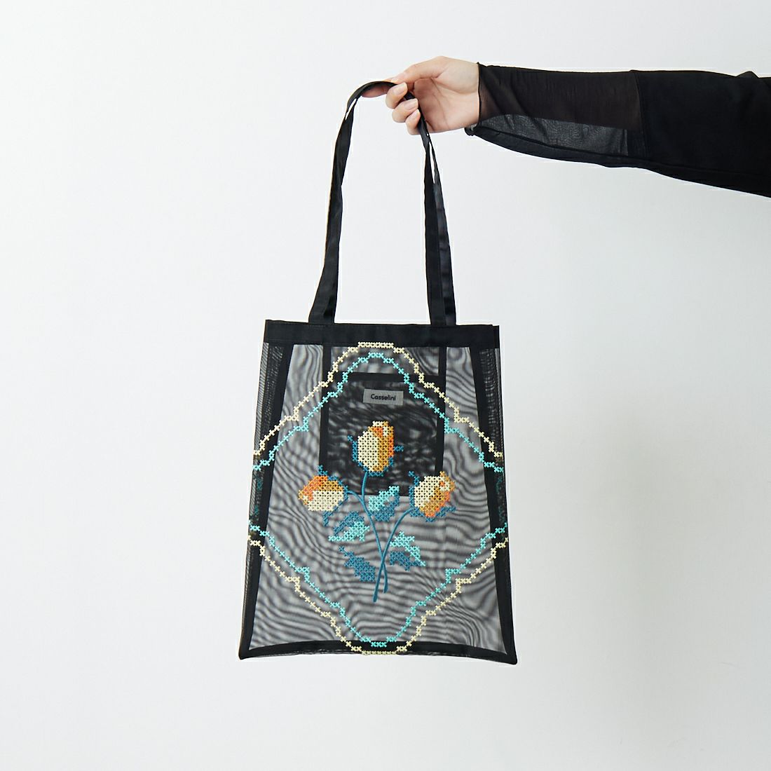 Casselini [キャセリーニ] チュール刺繍トートバッグ [254-111505] ﾌﾞﾗｯｸ
