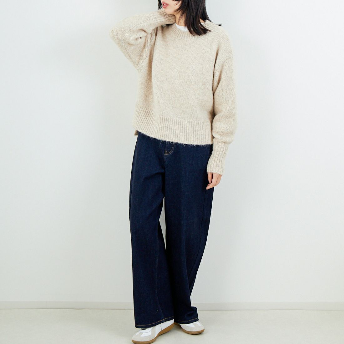 Jeans Factory Clothes [ジーンズファクトリークローズ] 5G ミックスファンシー天竺プルオーバー [11256552] 033 ﾍﾞｰｼﾞｭ &&モデル身長：162cm 着用サイズ：F&&