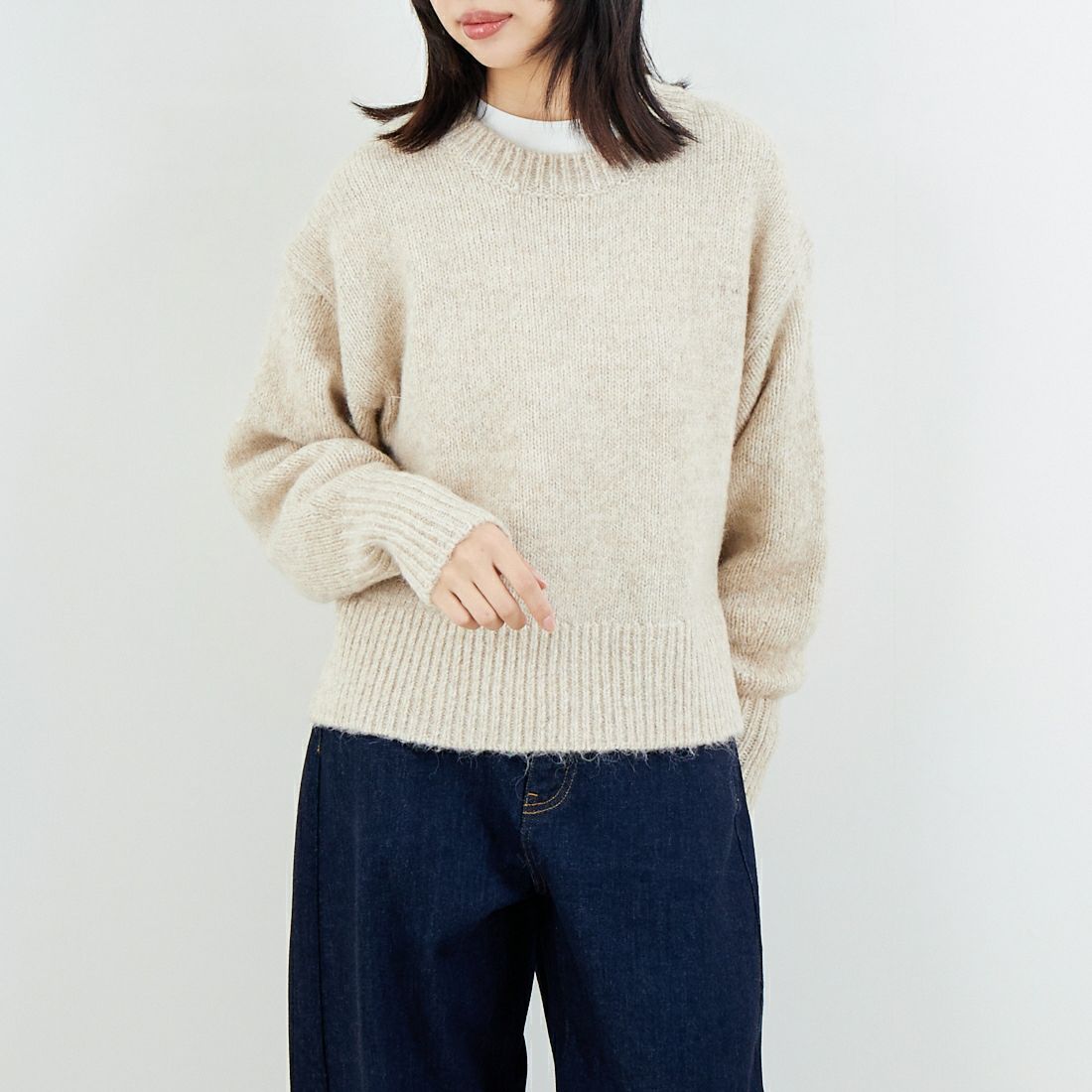 Jeans Factory Clothes [ジーンズファクトリークローズ] 5G ミックスファンシー天竺プルオーバー [11256552] 033 ﾍﾞｰｼﾞｭ &&モデル身長：162cm 着用サイズ：F&&