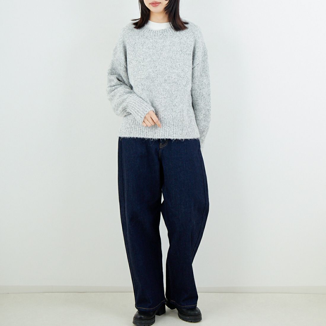 Jeans Factory Clothes [ジーンズファクトリークローズ] 5G ミックスファンシー天竺プルオーバー [11256552] 001 ﾗｲﾄｸﾞﾚ &&モデル身長：162cm 着用サイズ：F&&