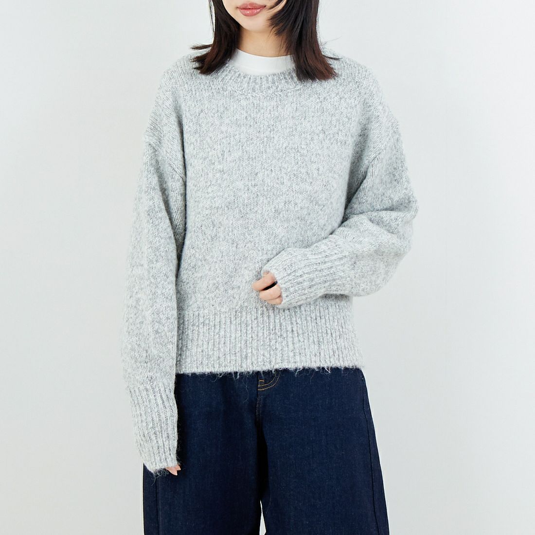 Jeans Factory Clothes [ジーンズファクトリークローズ] 5G ミックスファンシー天竺プルオーバー [11256552] 001 ﾗｲﾄｸﾞﾚ &&モデル身長：162cm 着用サイズ：F&&