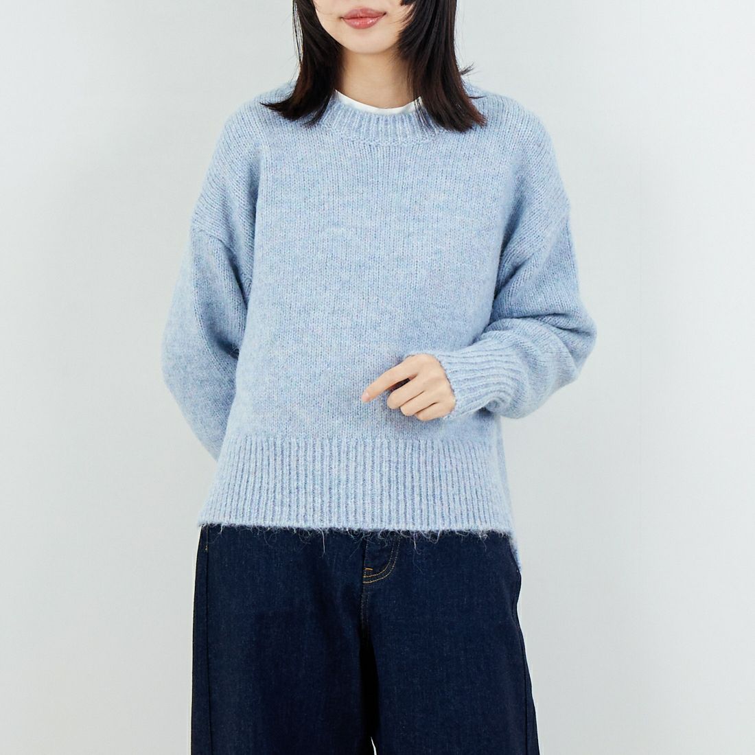 Jeans Factory Clothes [ジーンズファクトリークローズ] 5G ミックスファンシー天竺プルオーバー [11256552] 072 ﾍﾟｰﾙﾌﾞ &&モデル身長：162cm 着用サイズ：F&&