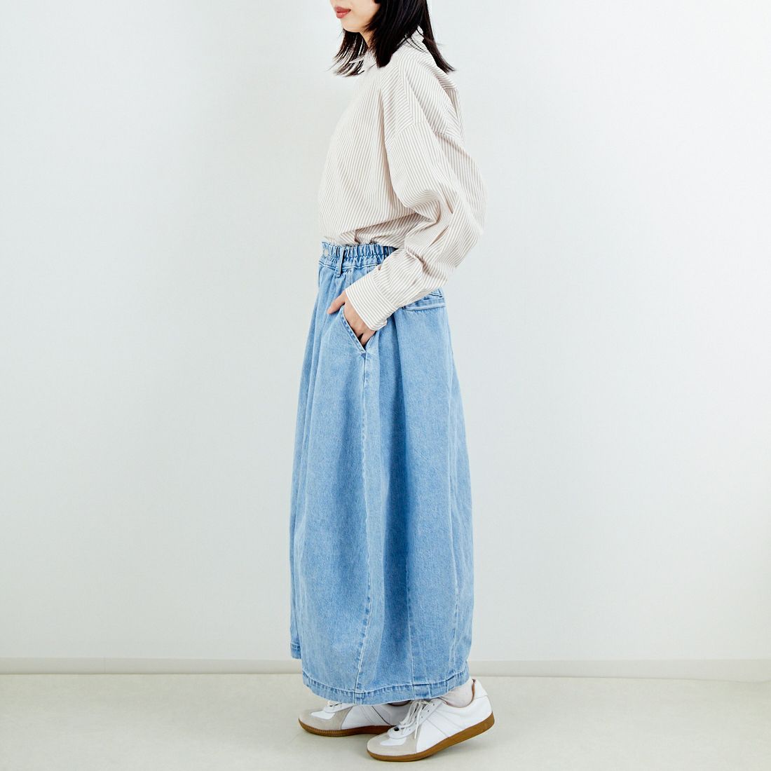 HARVESTY [ハーベスティ] デニムサーカススカート [A22504] 93 L.BLUE &&モデル身長：162cm 着用サイズ：1&&