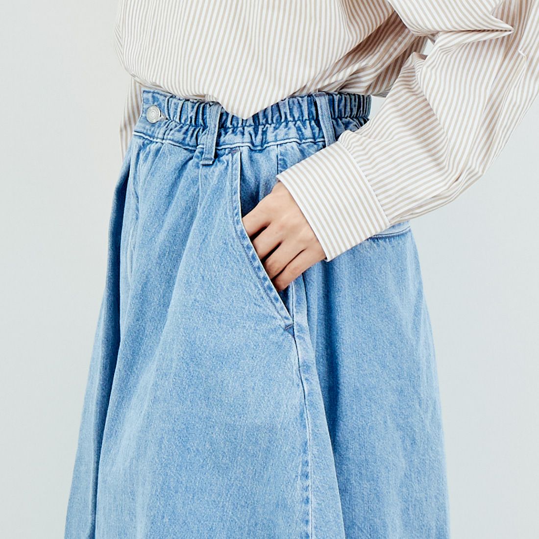 HARVESTY [ハーベスティ] デニムサーカススカート [A22504] 93 L.BLUE &&モデル身長：162cm 着用サイズ：1&&