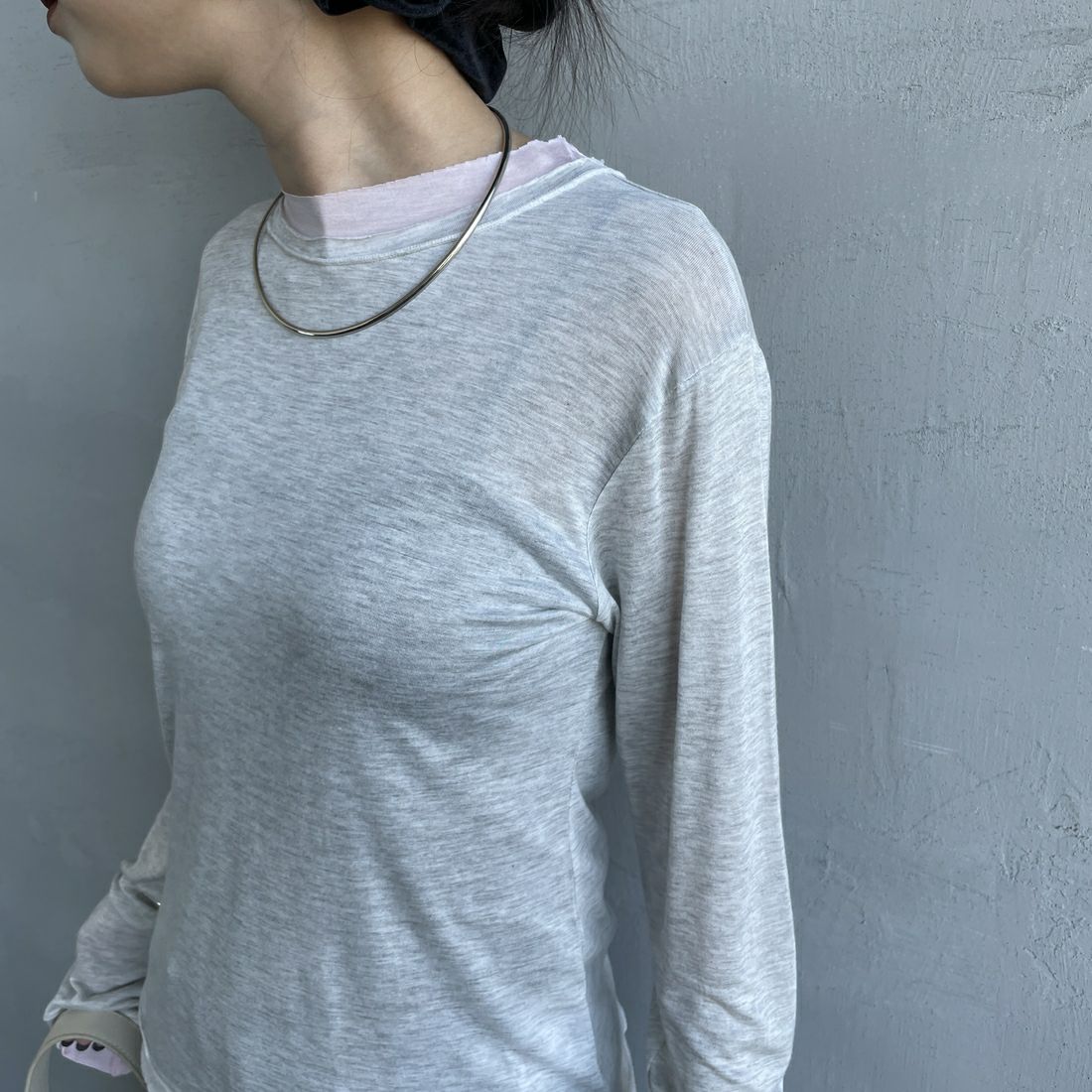 nenom [ネノム] シアーレイヤードロンT [NE26312002] 20 OAT/PNK &&モデル身長：150cm 着用サイズ：F&&