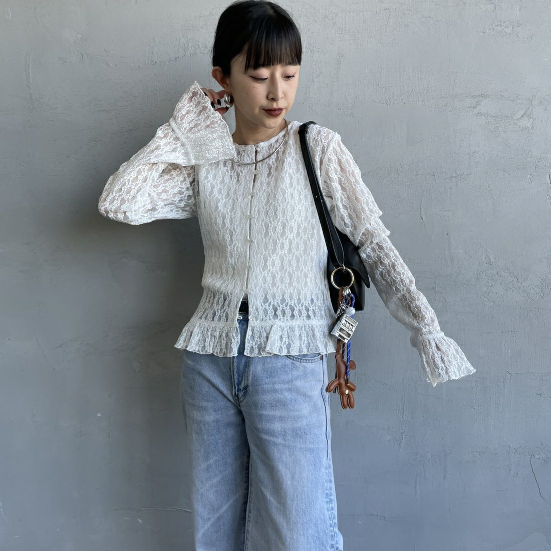 nenom [ネノム] マルチWAY レースペプラムカーディガン [NE26312001] 02 OFF &&モデル身長：150cm 着用サイズ：F&&