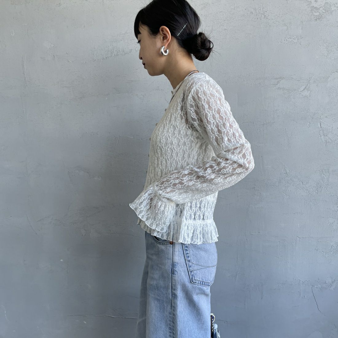 nenom [ネノム] マルチWAY レースペプラムカーディガン [NE26312001] 02 OFF &&モデル身長：150cm 着用サイズ：F&&