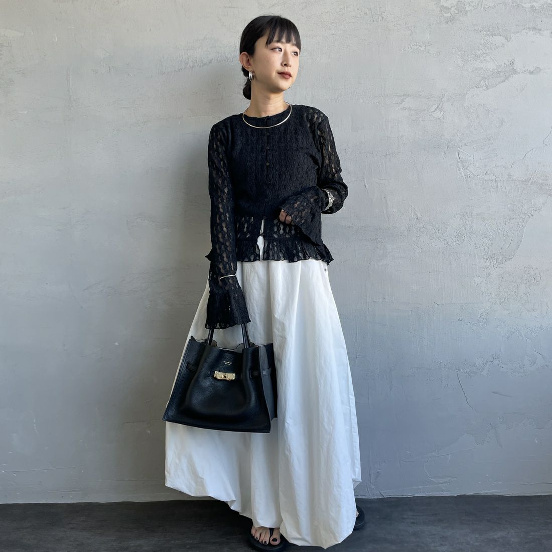 nenom [ネノム] マルチWAY レースペプラムカーディガン [NE26312001] 09 BLACK &&モデル身長：150cm 着用サイズ：F&&