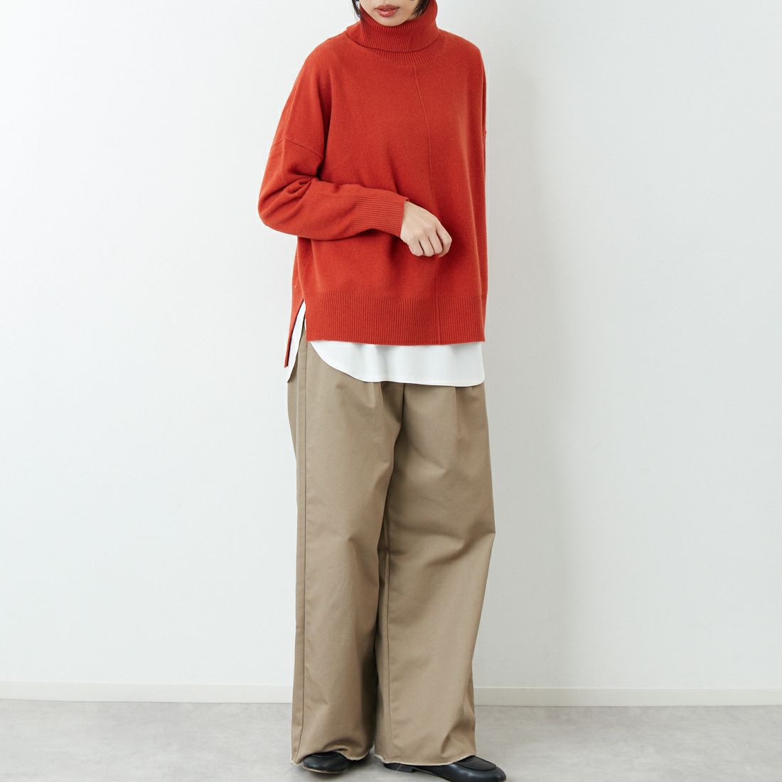 Jeans Factory Clothes [ジーンズファクトリークローズ] 12G メリノウールオフタートルネックニット [11256554] 010 ﾚｯﾄﾞ &&モデル身長：162cm 着用サイズ：F&&