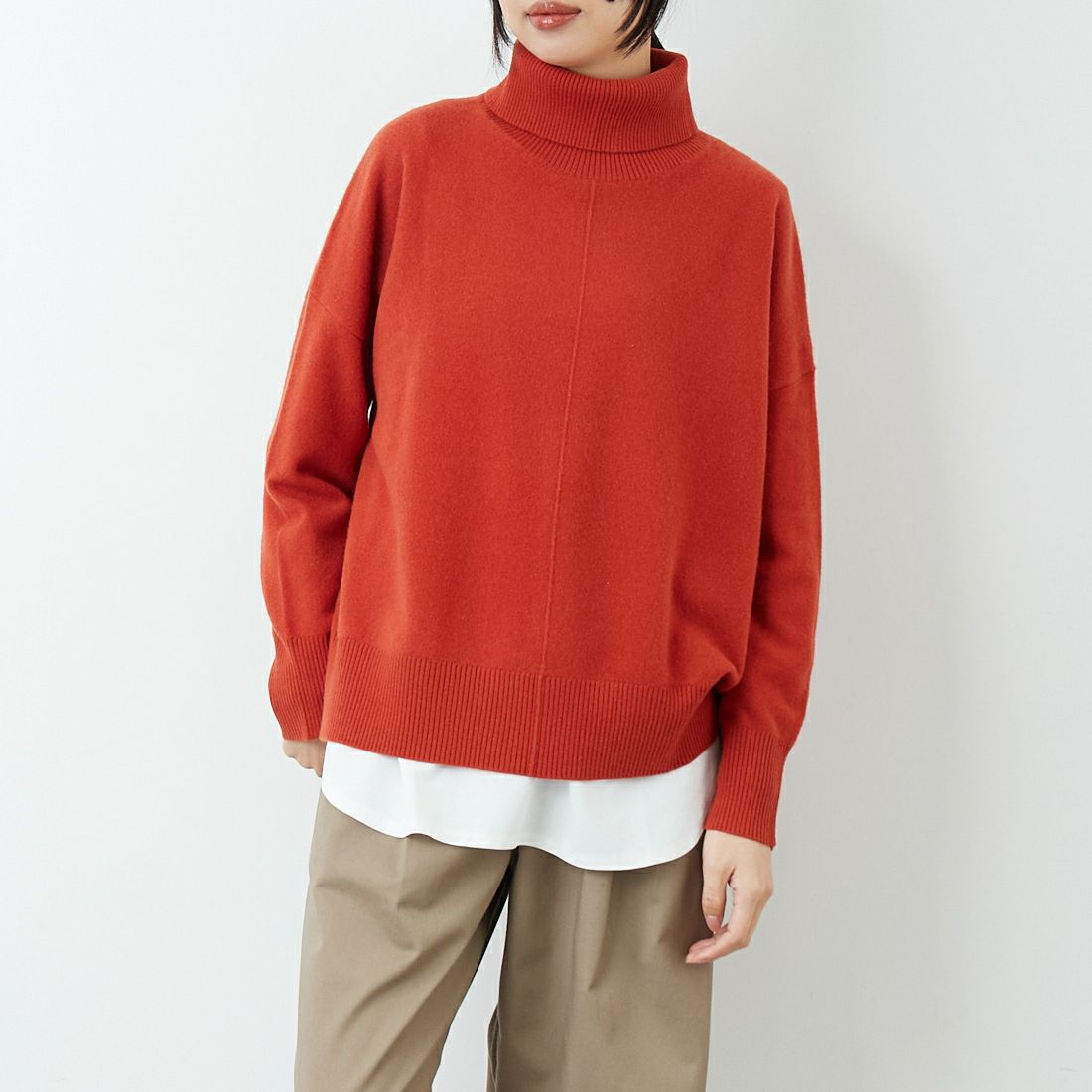 Jeans Factory Clothes [ジーンズファクトリークローズ] 12G メリノウールオフタートルネックニット [11256554] 010 ﾚｯﾄﾞ &&モデル身長：162cm 着用サイズ：F&&