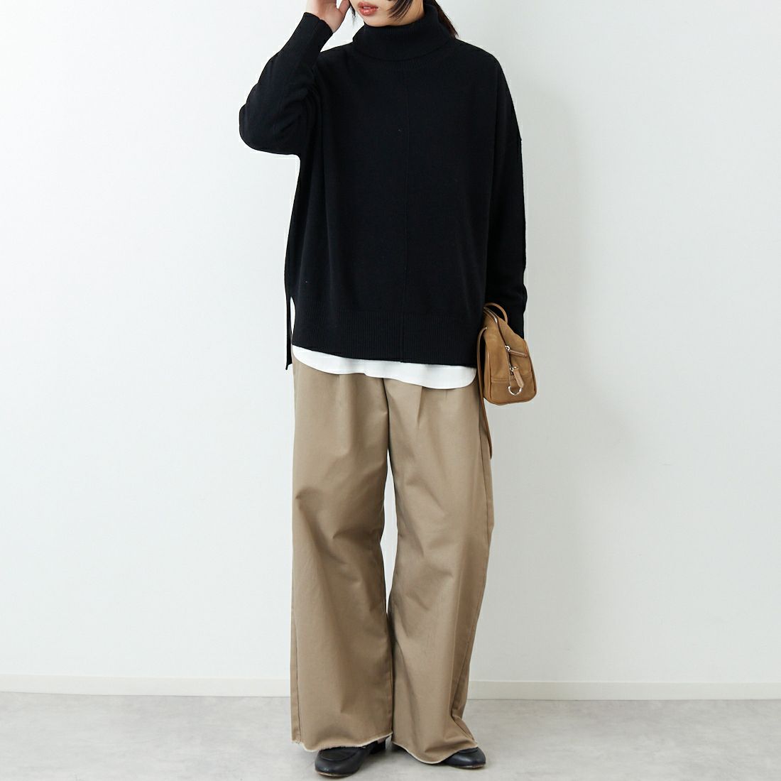 Jeans Factory Clothes [ジーンズファクトリークローズ] 12G メリノウールオフタートルネックニット [11256554] 004 ﾌﾞﾗｯｸ &&モデル身長：162cm 着用サイズ：F&&