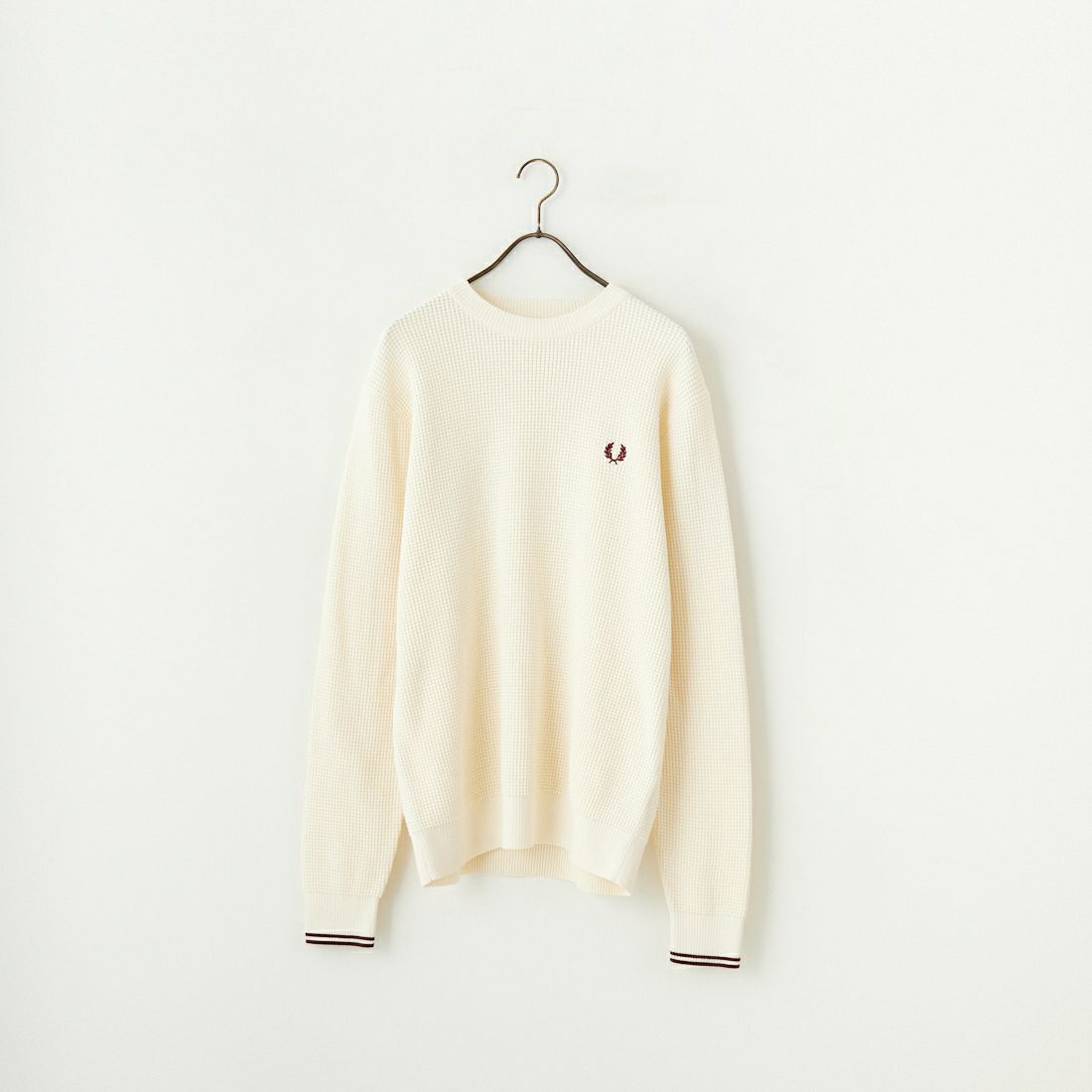 FRED PERRY [フレッドペリー] ワンポイントロゴ刺繍 ワッフルクルーネック コットンニット [K6507] 560 ECRU