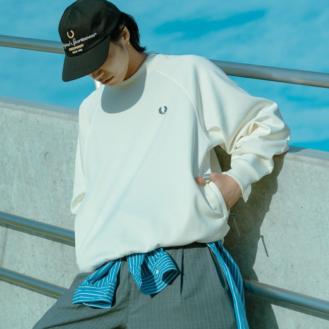 FRED PERRY [フレッドペリー] 別注 ブランデッドツイルキャップ [FPA-26S-038JF] BLACK/SNOW