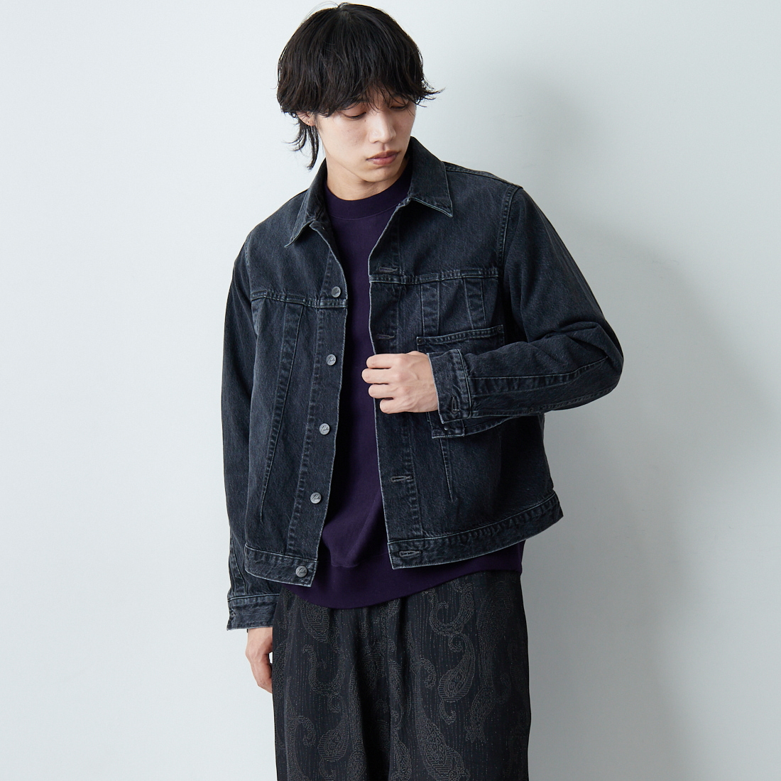 Needles [ニードルズ] 12ozデニム ダーツジーンジャケット [SX199] B BLACK &&モデル身長：179cm 着用サイズ：M&&